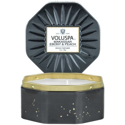 Voluspa - Makassar Ebony & Peach Octagon Tin Candle